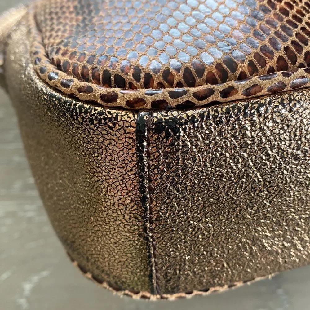 G.I.L.I Women’s Snake Print Leather Gold Rose Crossbody Bag Purse and Wallet Set